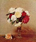 Henri Fantin-latour Canvas Paintings - Roses in a Stemmed Glass